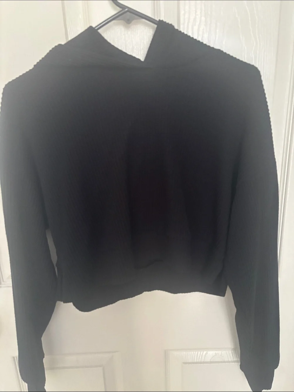 ALO Yoga Black Cropped Ribbed Hoodie Top
